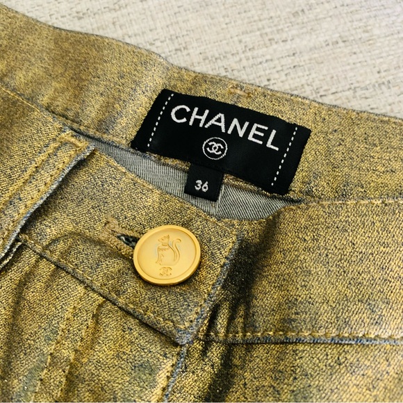 🔥LAST CHANCE 💯 AUTH CHANEL Gold straight Leg PANTS - Picture 5 of 15